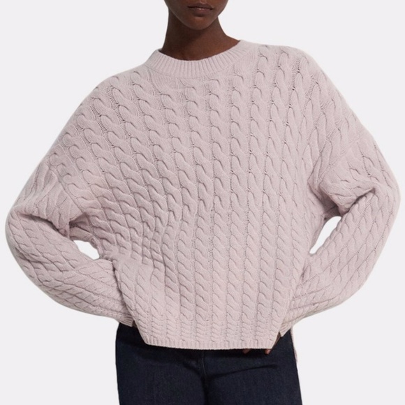 Theory Karenia Cable Knit Felted Wool Cashmere Blend Crewneck Sweater - Picture 1 of 12